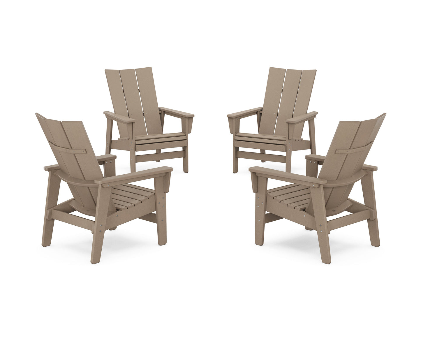 POLYWOOD 4-Piece Modern Grand Upright Adirondack Chair Conversation Set — Vintage Sahara