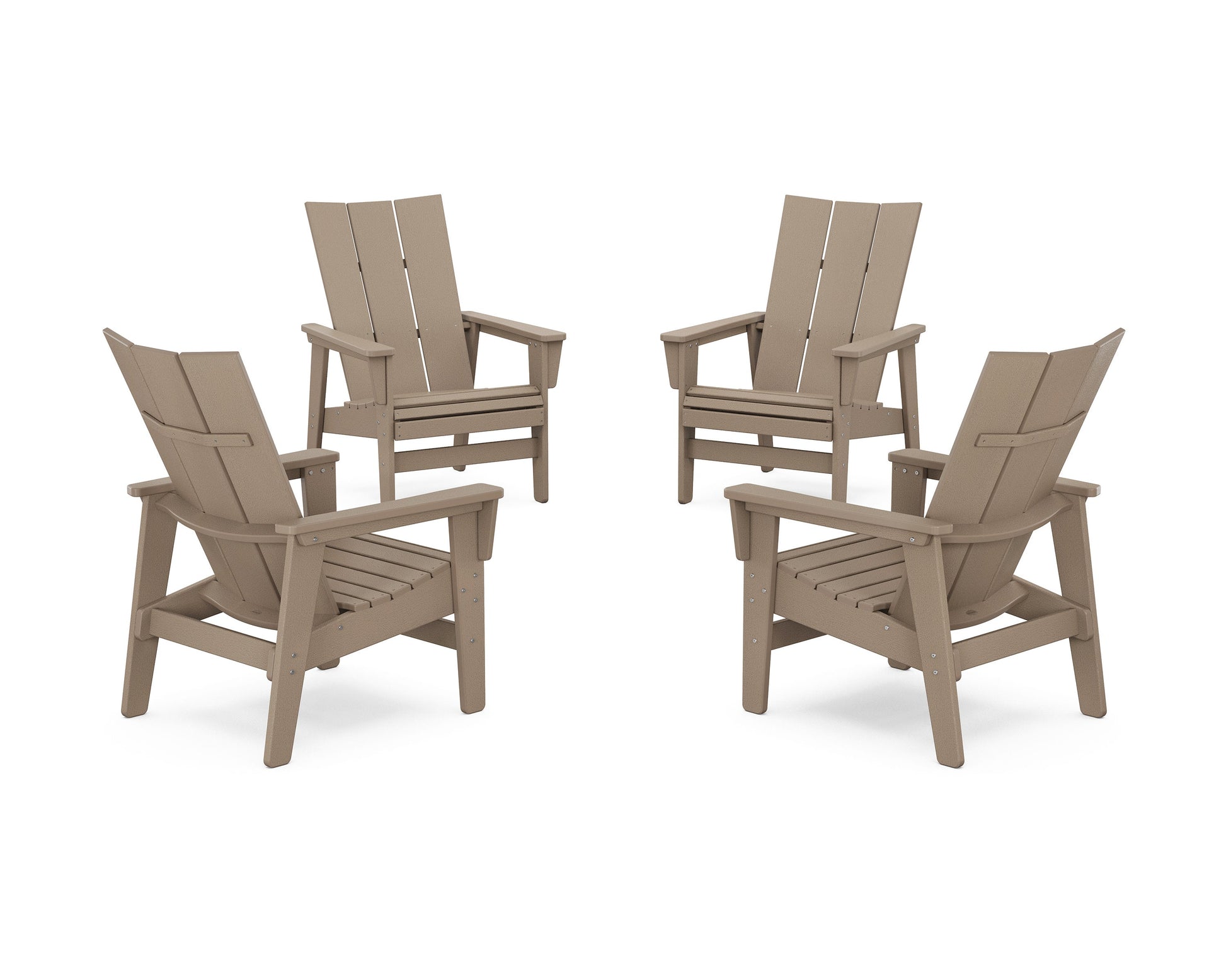 POLYWOOD 4-Piece Modern Grand Upright Adirondack Chair Conversation Set — Vintage Sahara