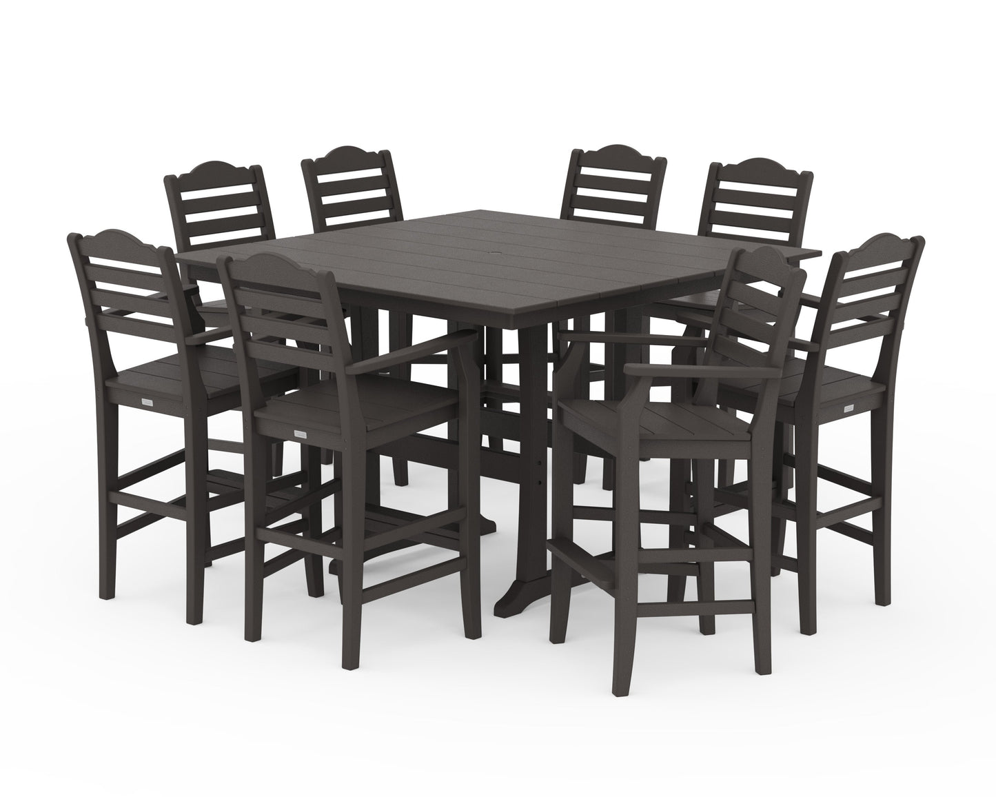 POLYWOOD Savannah 9-Piece Square Farmhouse Bar Set with Trestle Legs — Vintage Coffee