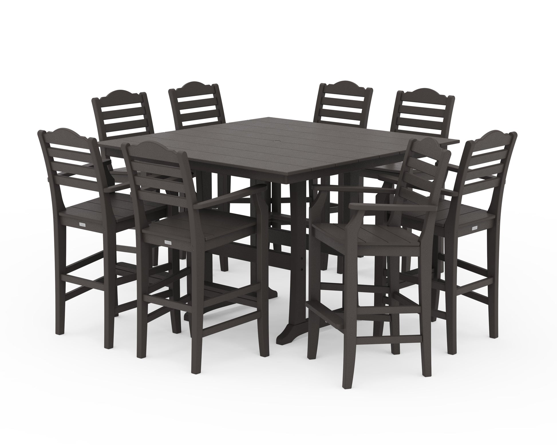 POLYWOOD Savannah 9-Piece Square Farmhouse Bar Set with Trestle Legs — Vintage Coffee