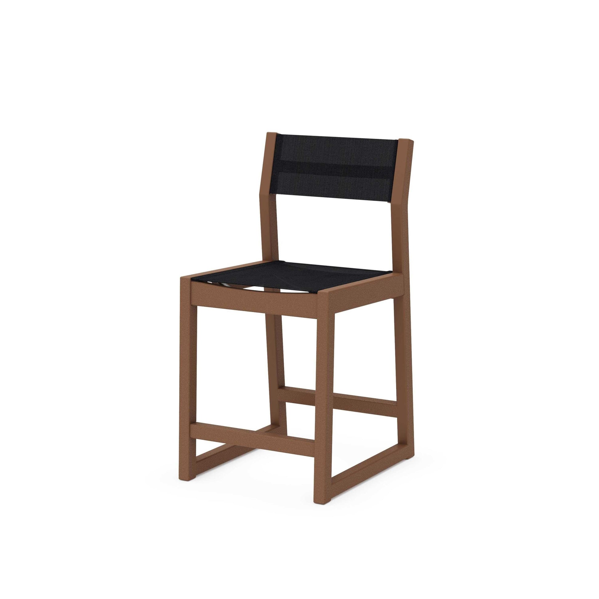POLYWOOD EDGE Sling Counter Side Chair — Teak / Black Sling