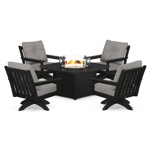 POLYWOOD Vineyard 5-Piece Deep Seating Swivel Conversation Set with Fire Pit Table FREE SHIPPING