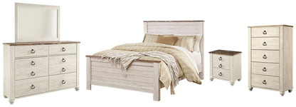 Willowton  Panel Bed With Mirrored Dresser, Chest And Nightstand