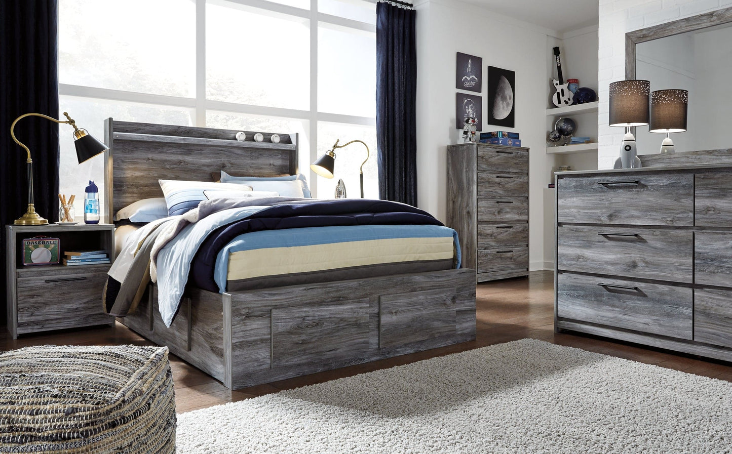 Baystorm Full Panel Bed with 6 Storage Drawers with Dresser