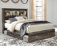 Drystan Queen Bookcase Bed with 2 Storage Drawers with Mirrored Dresser, Chest and Nightstand