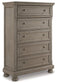 Lettner King Panel Bed with Mirrored Dresser, Chest and 2 Nightstands