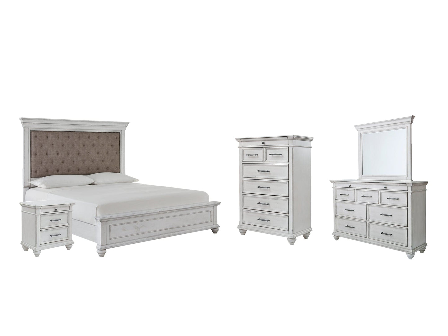 Kanwyn Queen Panel Bed with Mirrored Dresser, Chest and Nightstand