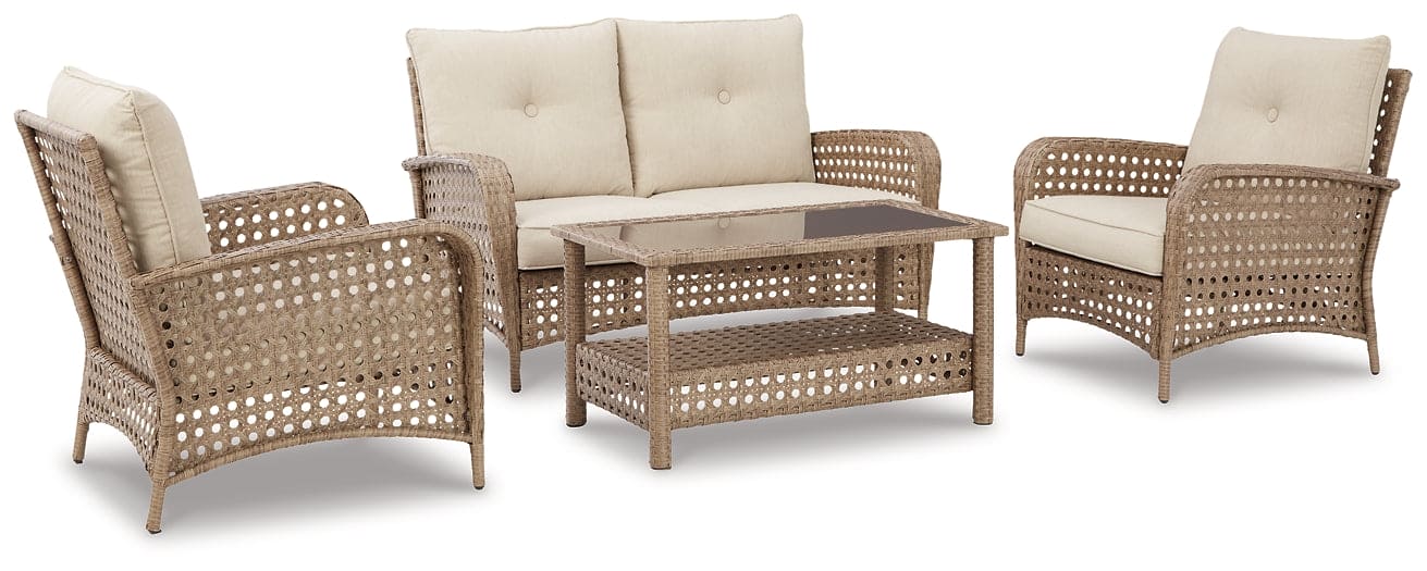Ashley Express - Braylee Outdoor Loveseat and 2 Chairs with Coffee Table