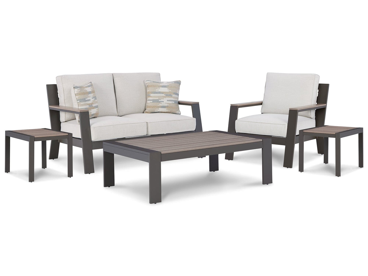 Ashley Express - Tropicava Outdoor Loveseat and Lounge Chair with Coffee Table and 2 End Tables