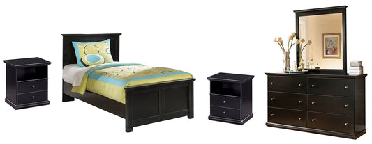 Maribel Twin Panel Bed with Mirrored Dresser and 2 Nightstands