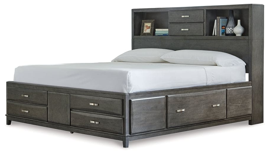 Caitbrook  Storage Bed With 8 Storage Drawers With Mirrored Dresser, Chest And 2 Nightstands
