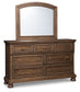 Flynnter  Panel Bed With 2 Storage Drawers With Mirrored Dresser And Chest