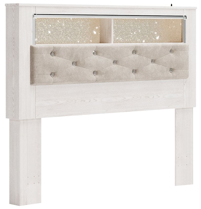 Altyra Queen Bookcase Headboard with Mirrored Dresser and 2 Nightstands