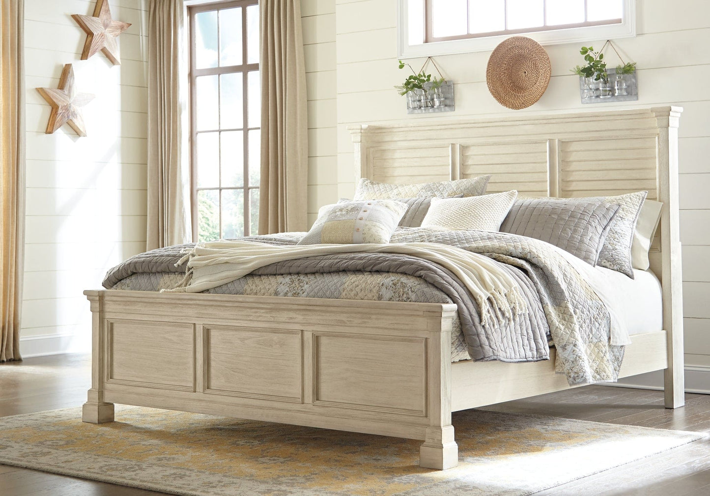 Bolanburg King Panel Bed with Mirrored Dresser