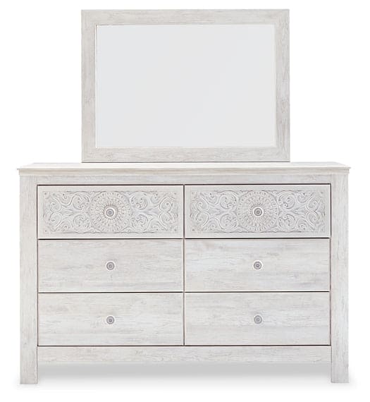 Paxberry Queen Panel Bed with Mirrored Dresser and Chest