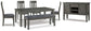 Hallanden Dining Table and 4 Chairs and Bench with Storage