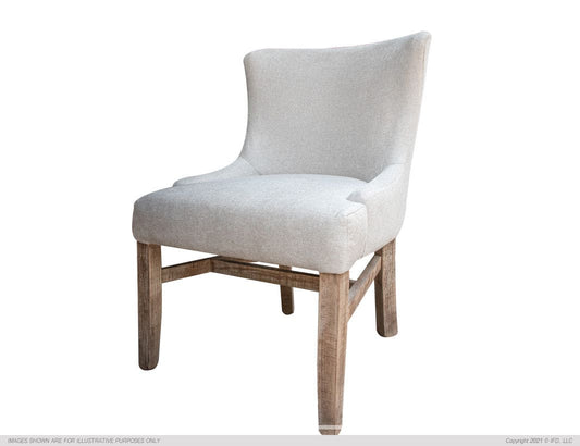 Upholstered Chair, Beige Fabric & Wooden Legs