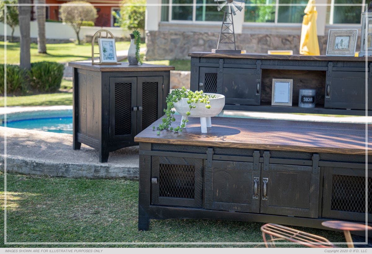 2 Metal Mesh Doors End Table