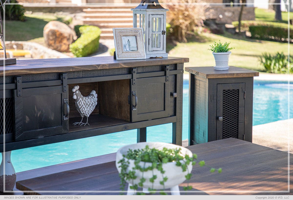 2 Metal Mesh Doors End Table