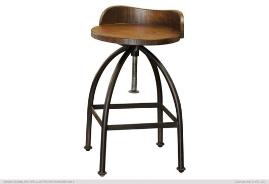 Wooden Seat Adjustable 24-30" Swivel Iron Base Barstool