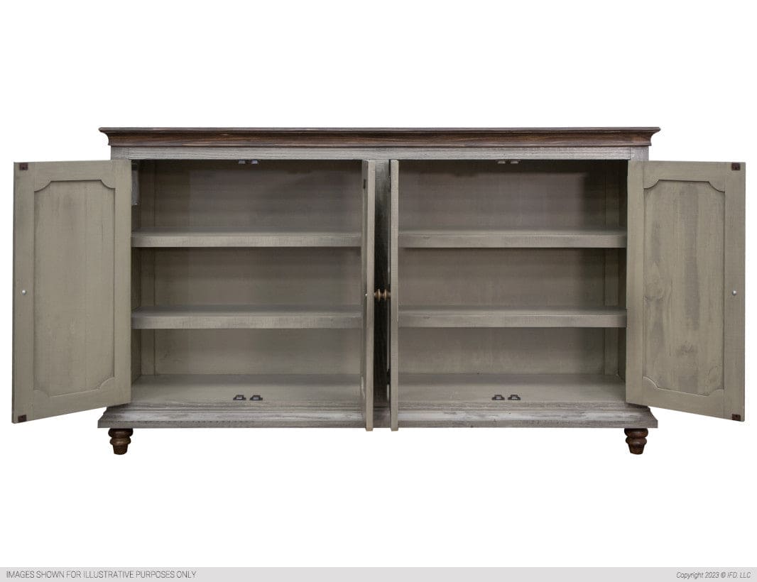 4 Doors Console, Two fixed shelves, Green finish