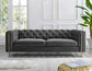 Charlene Gray Velvet Button Tufted Rolled Arm Chesterfield Sofa