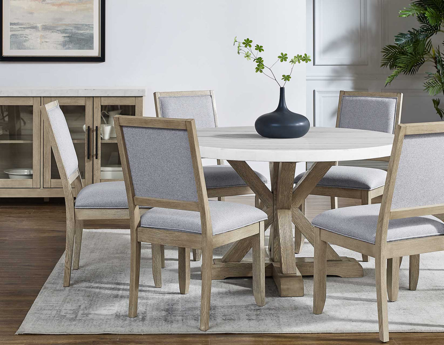 Carena 5-Piece 52-inch Round White Marble Dining Set
(Table & 4 Side Chairs)