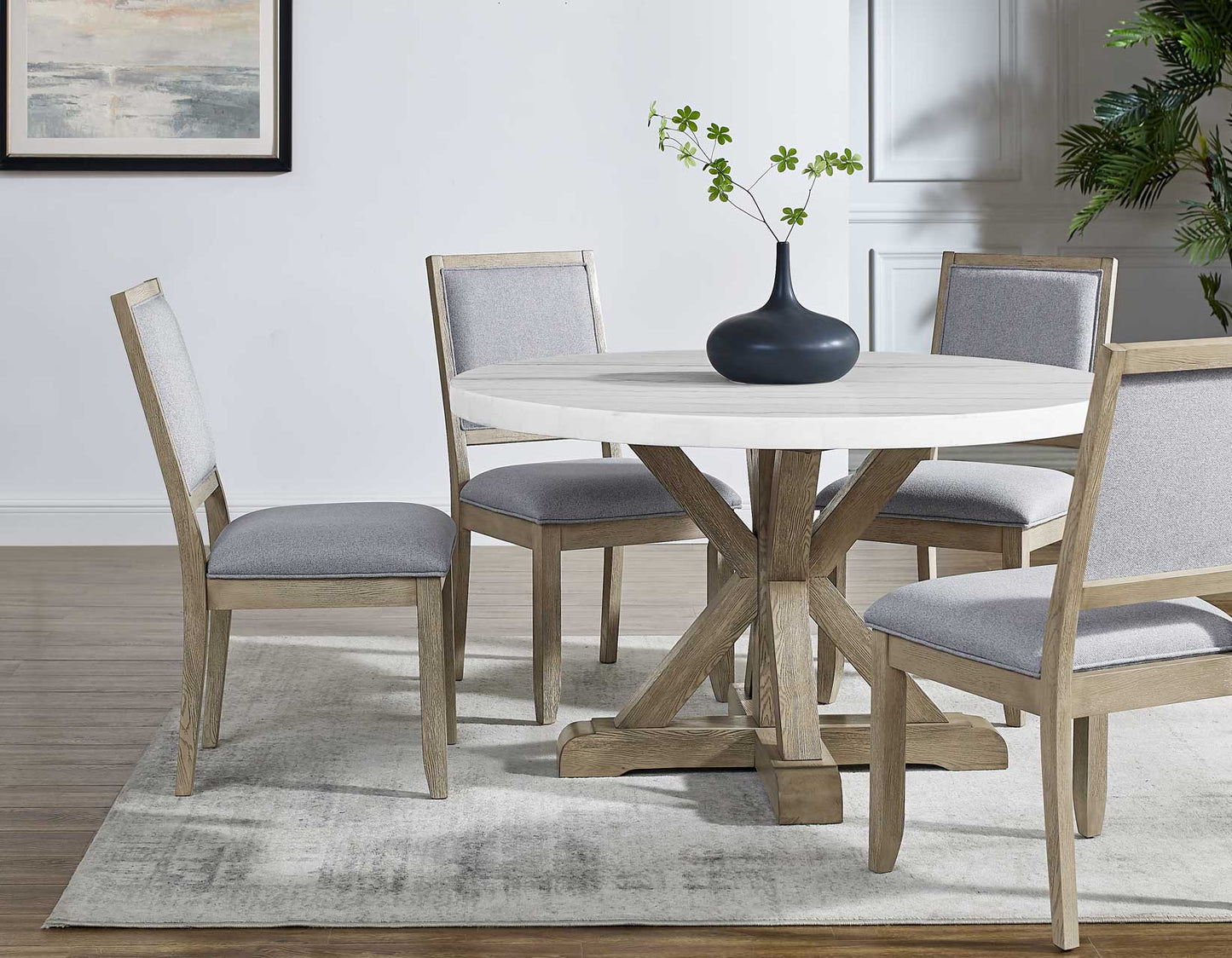Carena 5-Piece 52-inch Round White Marble Dining Set
(Table & 4 Side Chairs)