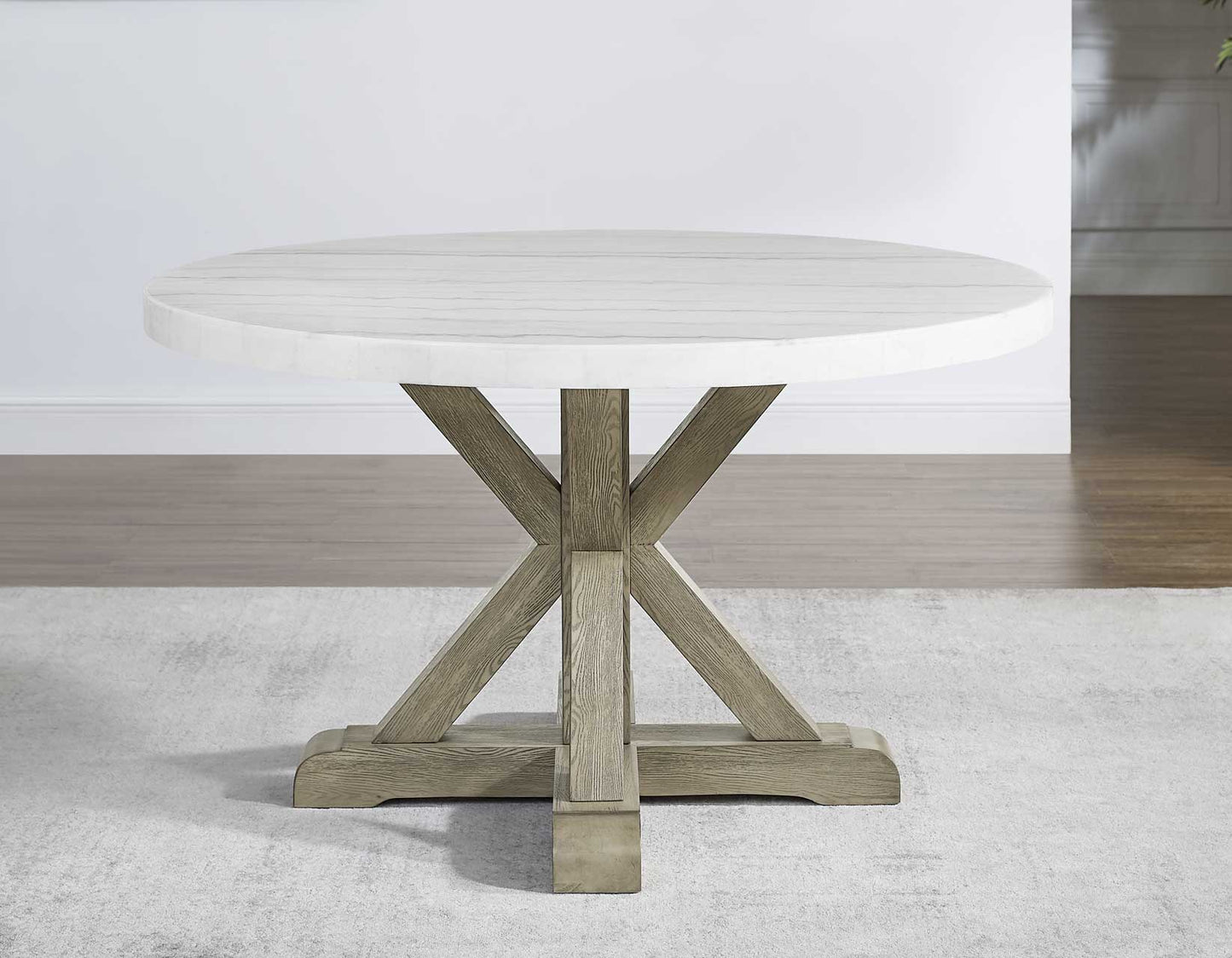 Carena 5-Piece 52-inch Round White Marble Dining Set
(Table & 4 Side Chairs)