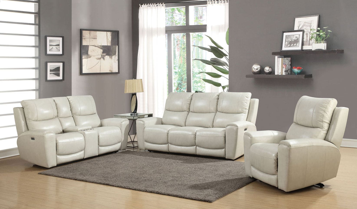 Laurel Leather Dual-Power Reclining Sofa, Ivory