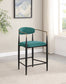 Tina Metal Counter Height Bar Stool with Upholstered Back and Seat Green (Set of 2)