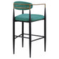 Tina Metal Pub Height Bar Stool with Upholstered Back and Seat Green (Set of 2)