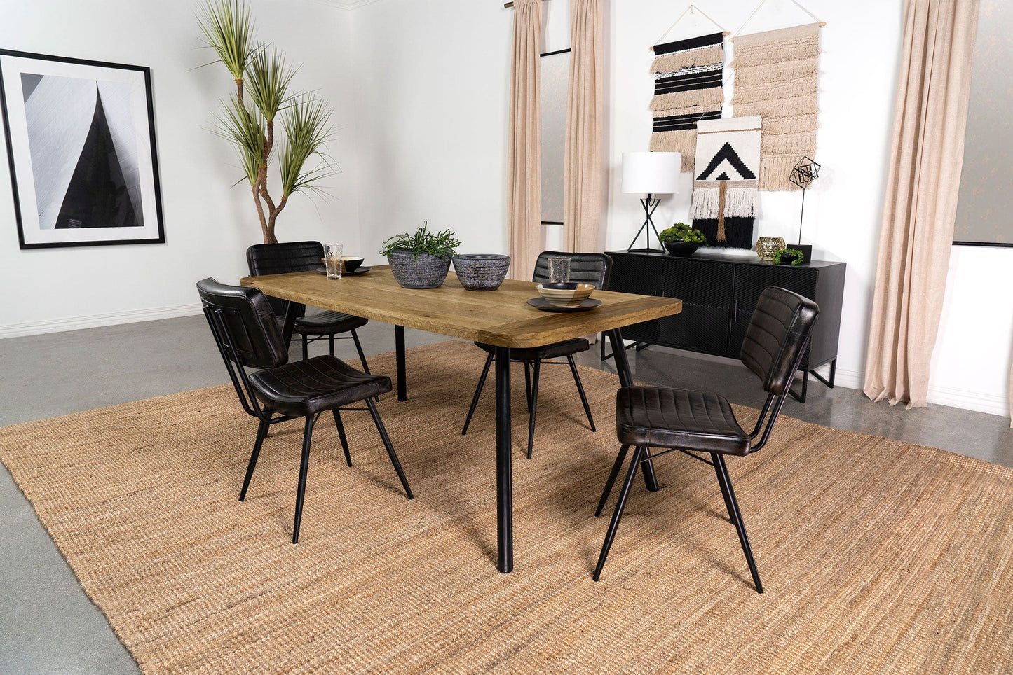 Maverick Rectangular Tapered Legs Dining Table Natural Mango and Black