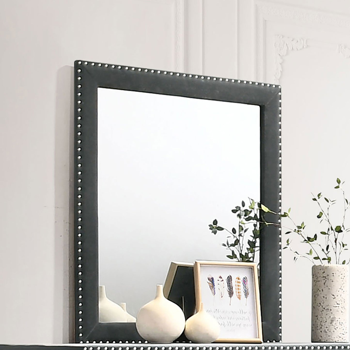 Melody Rectangular Upholstered Dresser Mirror Grey