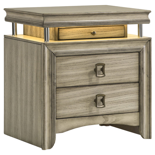 Giselle 3-drawer Nightstand Bedside Table with LED Rustic Beige