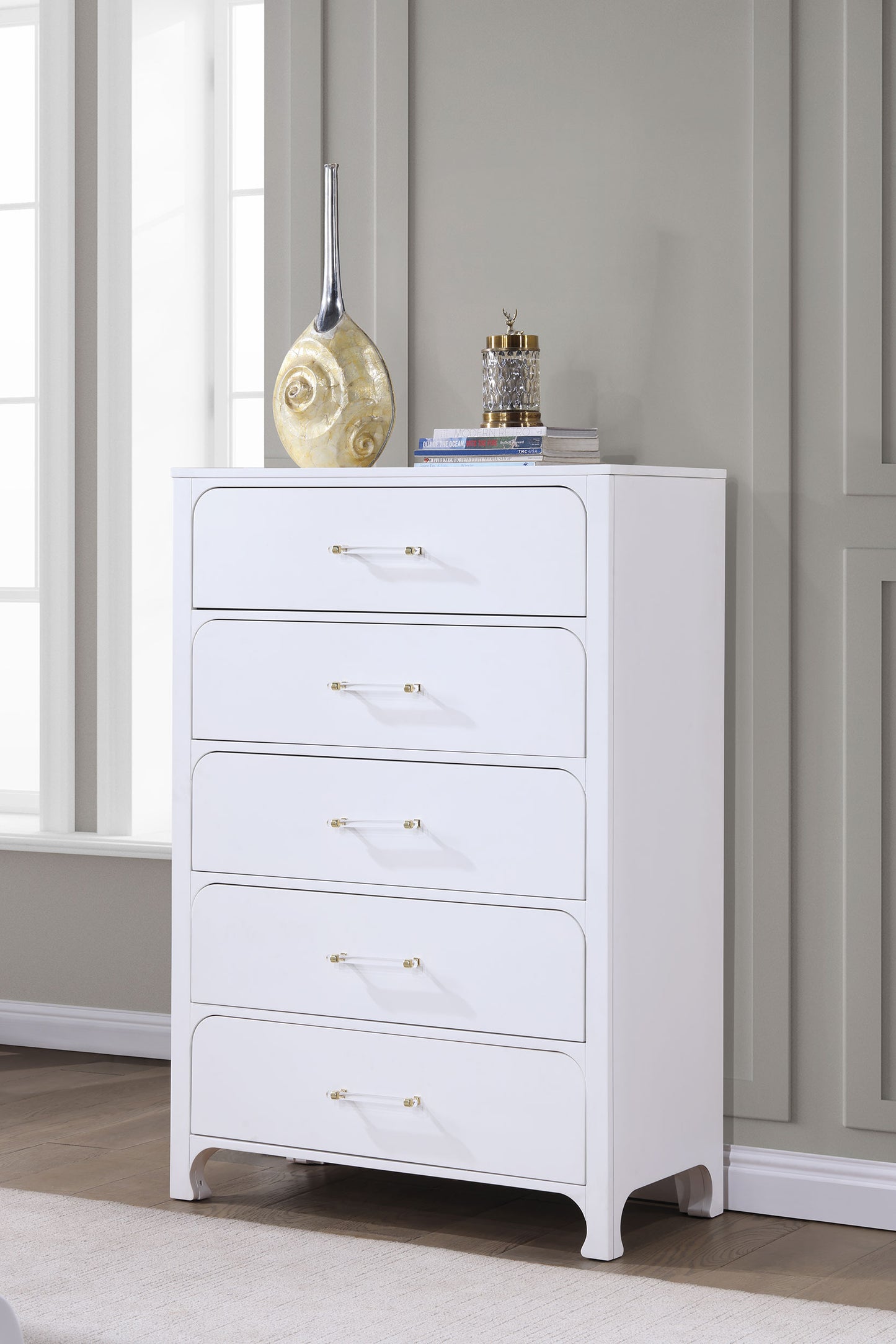 Anastasia 5-drawer Bedroom Chest Pearl White