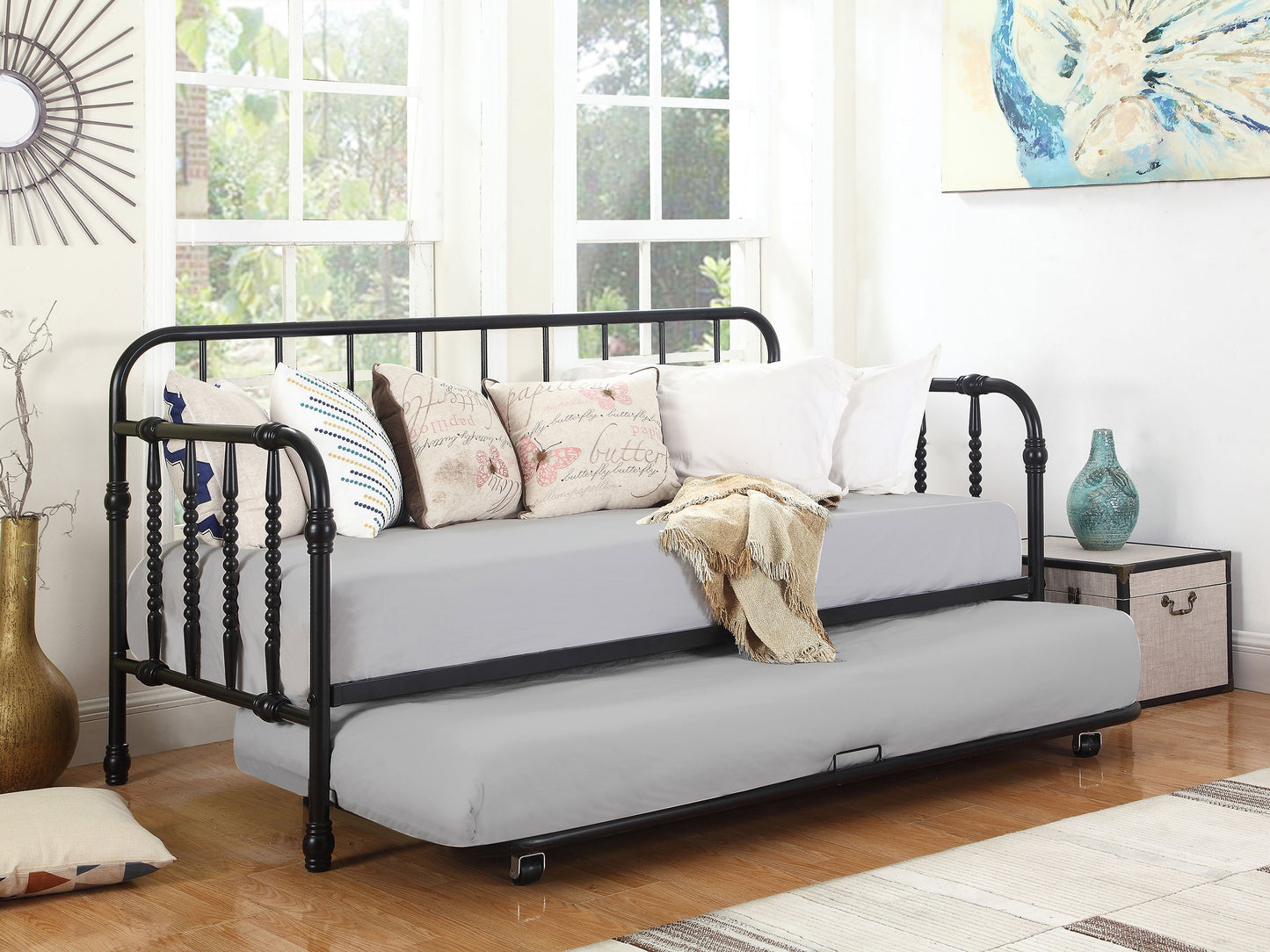 Marina Twin Metal Daybed with Trundle Black
