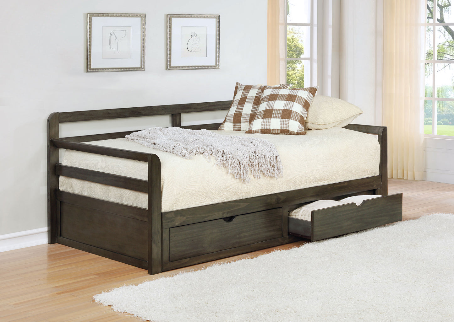 Sorrento 2-drawer Twin XL Daybed with Extension Trundle Grey