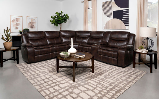 Sycamore Upholstered Power Reclining Sectional Sofa Dark Brown