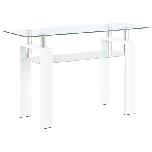 Dyer Rectangular Glass Top Sofa Table With Shelf White