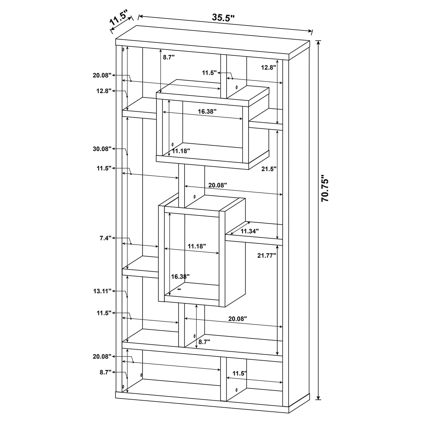 Corey 71-inch 8-shelf Bookshelf White