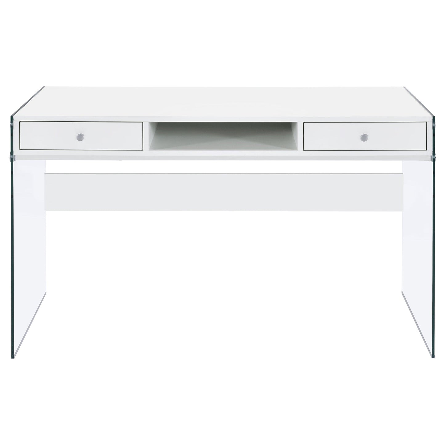 Dobrev 2-drawer Writing Desk Glossy White and Clear