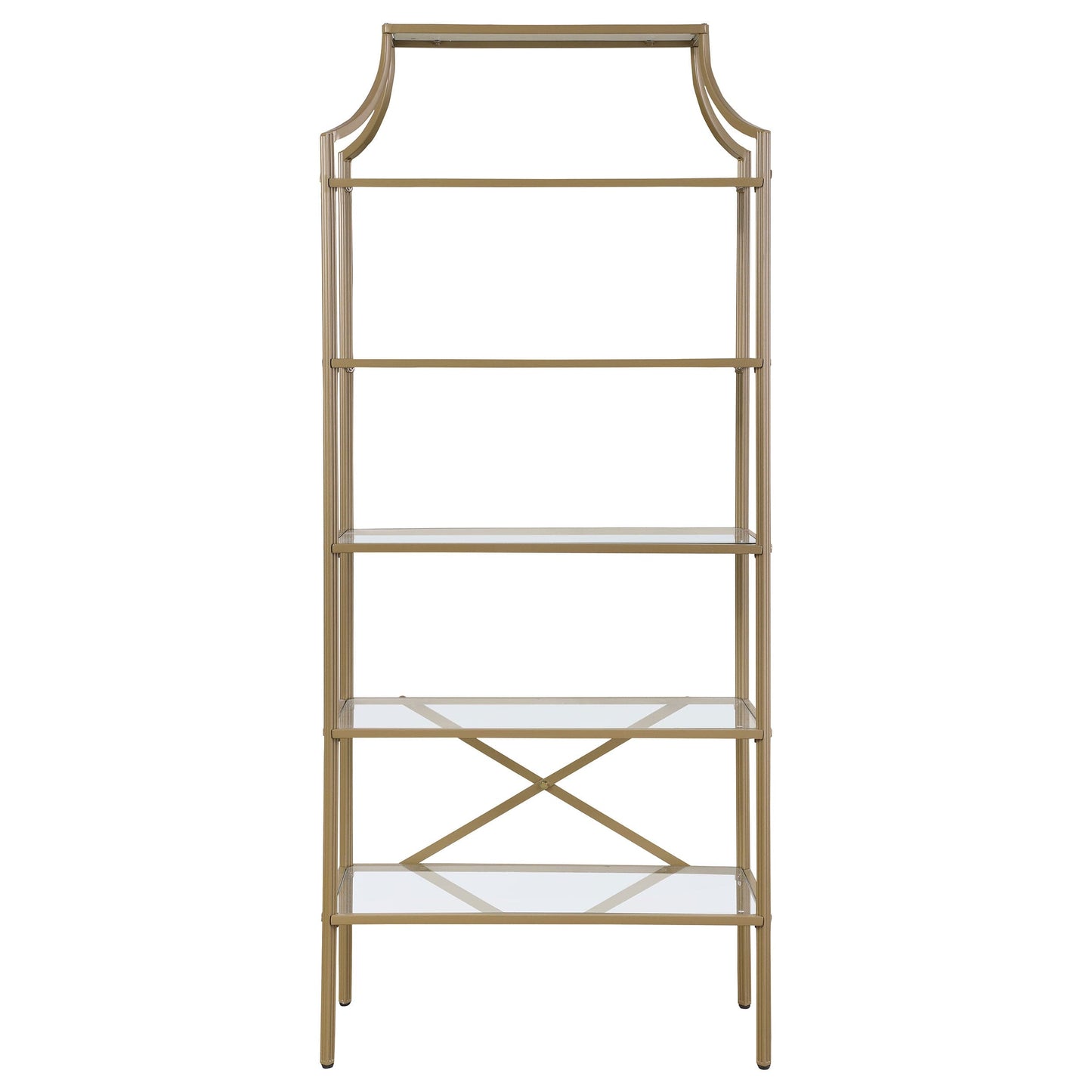 Serena 70-inch 5-shelf Glass Bookshelf Gold