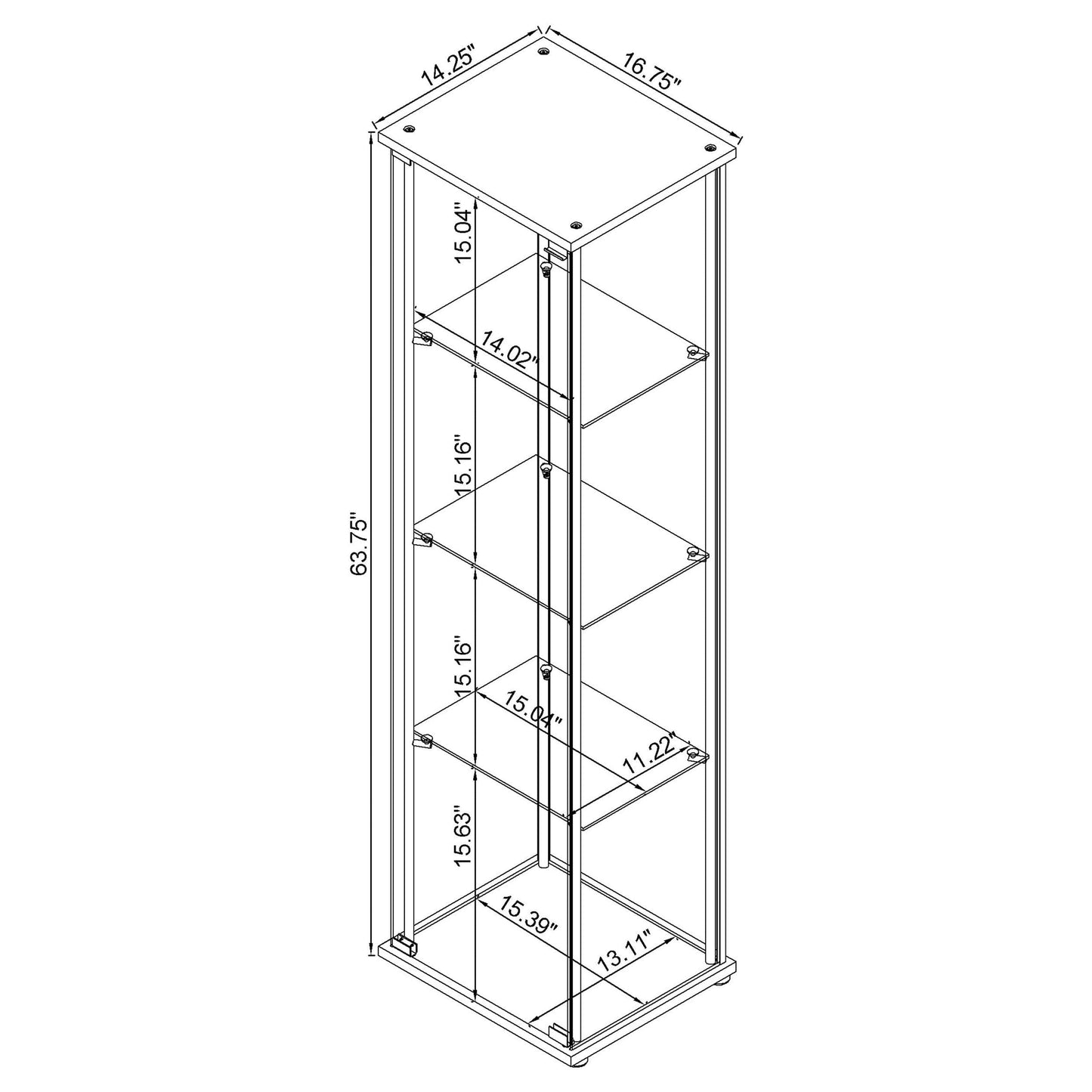 Bellatrix 4-shelf Clear Glass Curio Cabinet Cappuccino