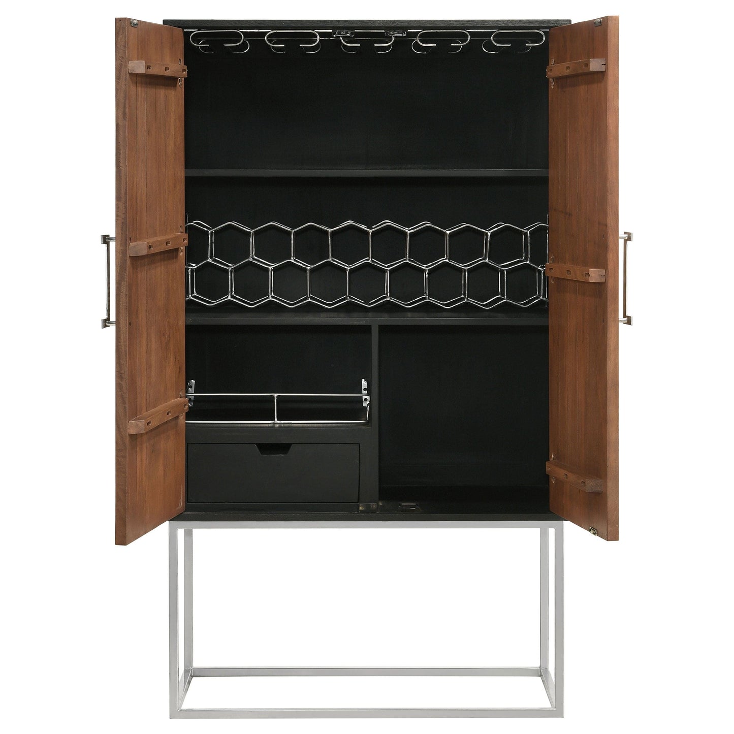 Borman 2-door Home Bar Cabinet Wine Storage Walnut and Black